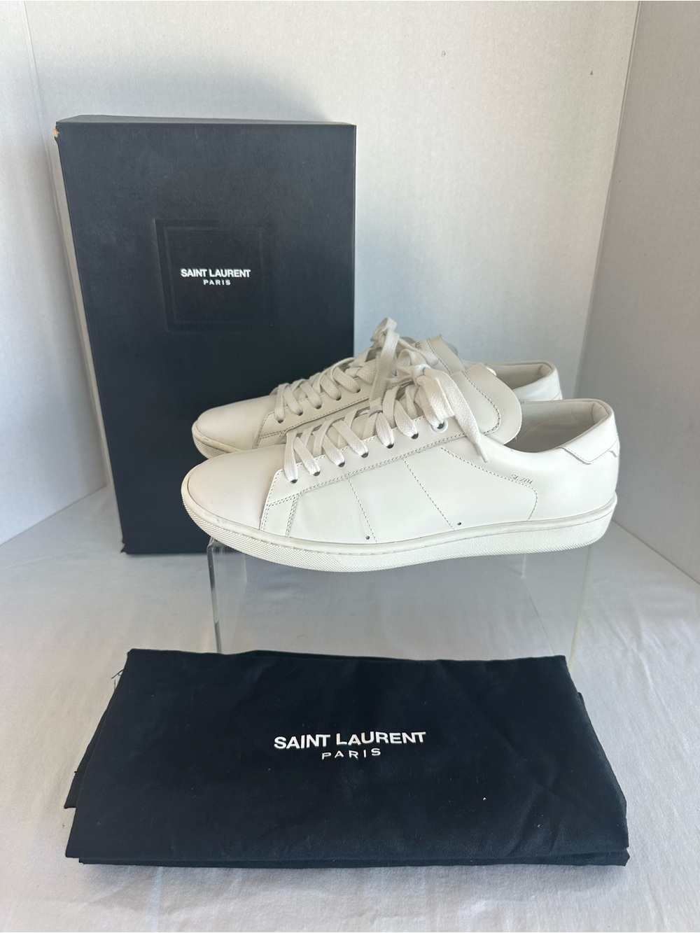 Saint Laurent Men’s Wolly White Leather Sneaker 39.5